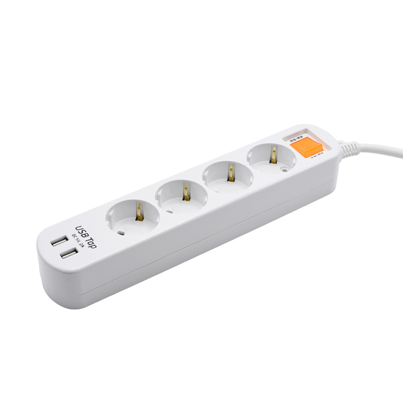 Ekonomična 4 prodajna mjesta EU standardna utičnica s 2 USB priključka i 1 prekidač za zaštitu od preopterećenja Ekonomična 4 prodajna mjesta EU standardna utičnica s 2 USB priključka i 1 prekidač za zaštitu od preopterećenja